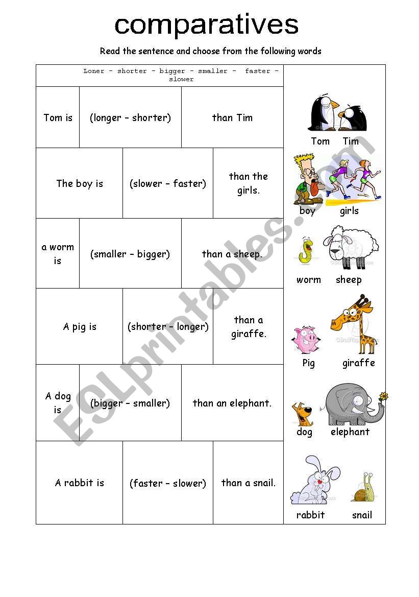 comparatives worksheet