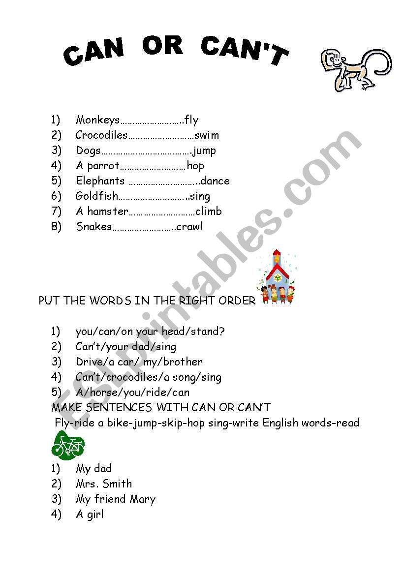 CAN or CANÂ´T? worksheet