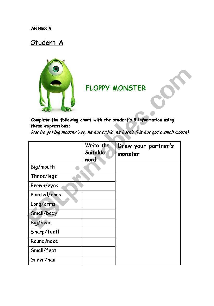 Monsters worksheet