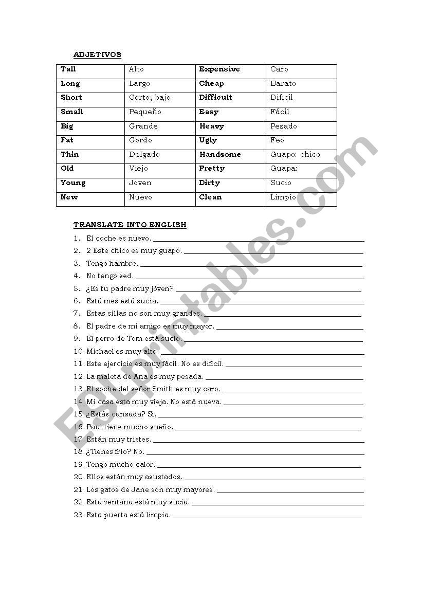 Adjectives worksheet