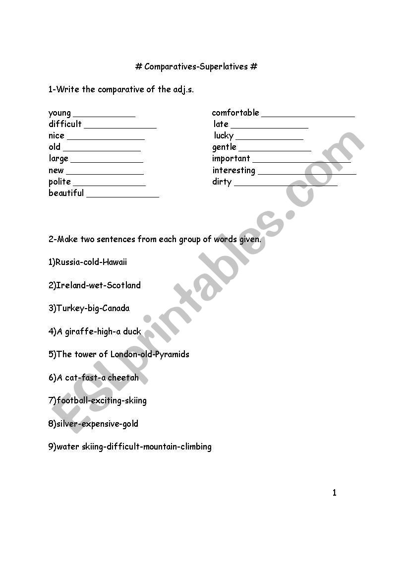 comparatives- superlatives worksheet