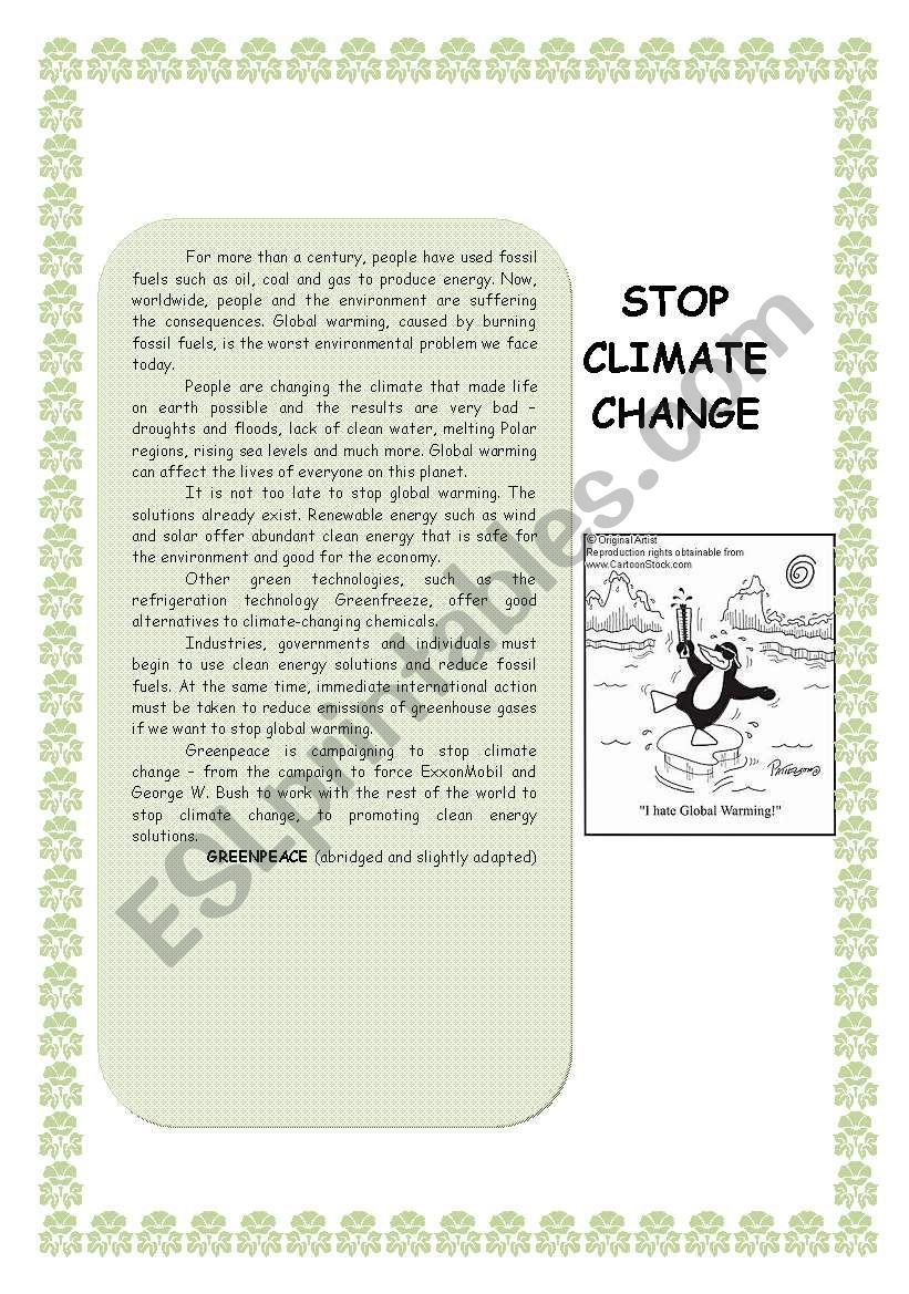 stop climate change worksheet