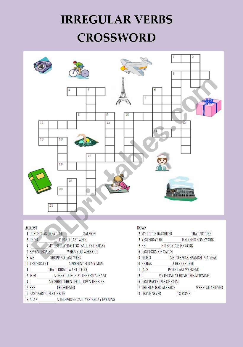 IRREGULAR VERBS CROSSWORD worksheet