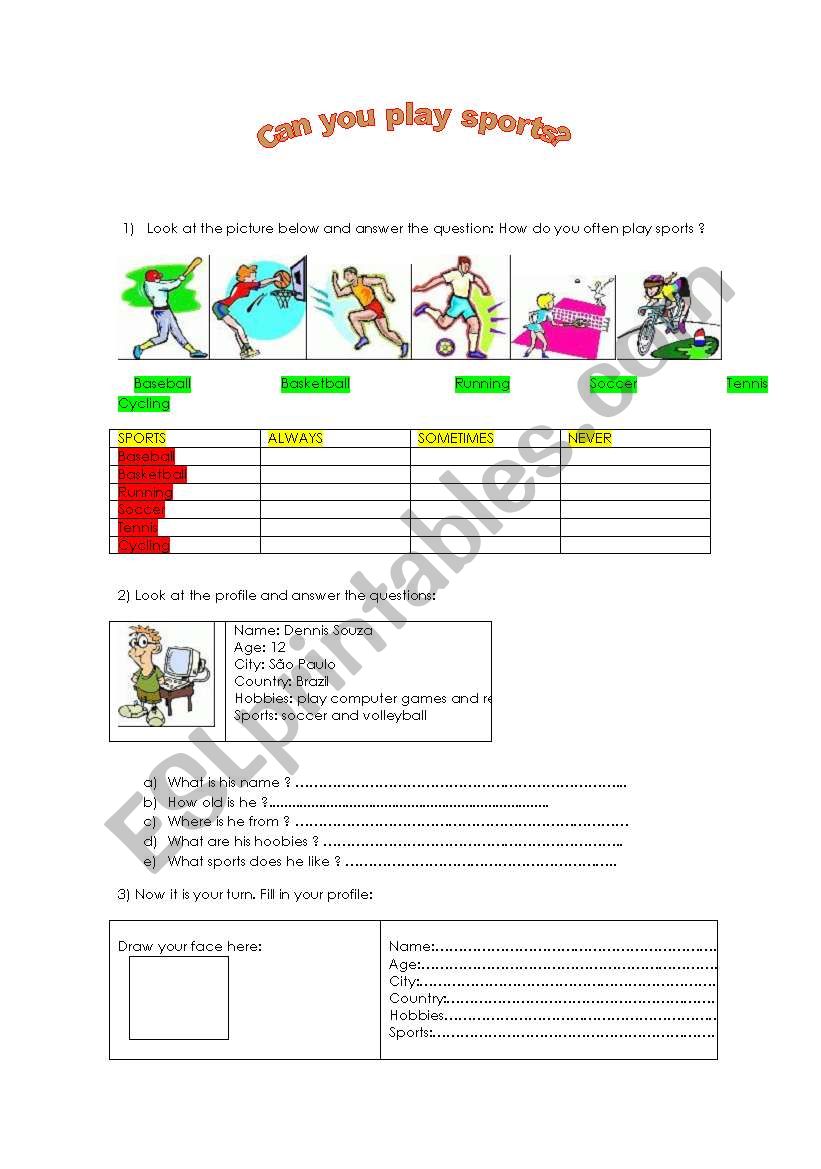 Can you play sports ? worksheet