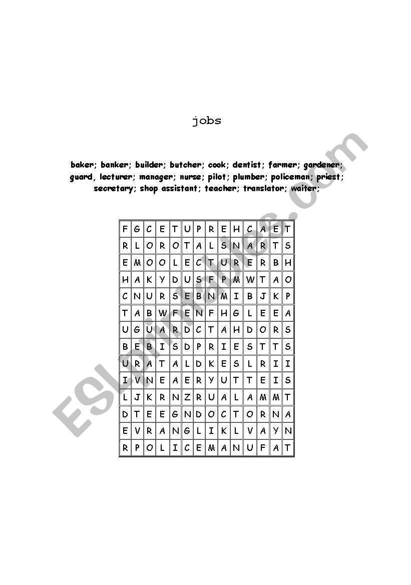 puzzle about jobs worksheet