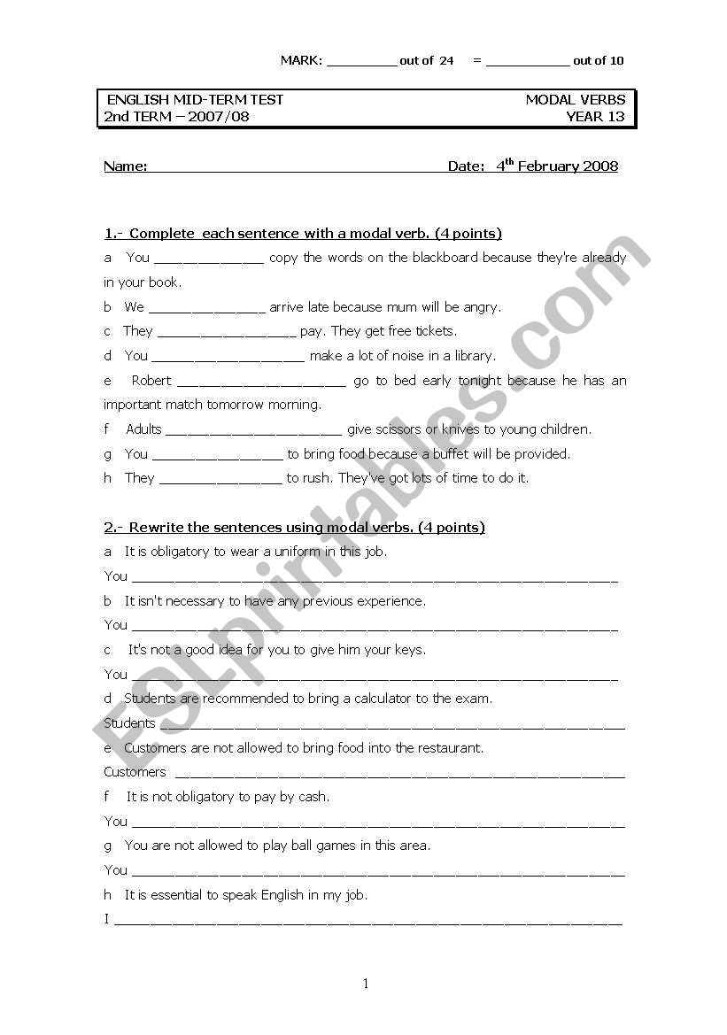 test worksheet