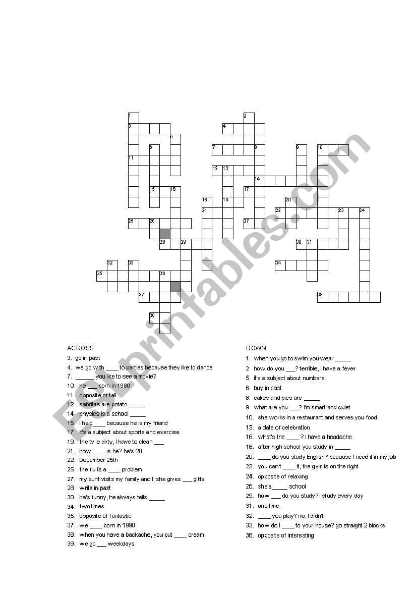 CROSSWORD PUZZLE worksheet