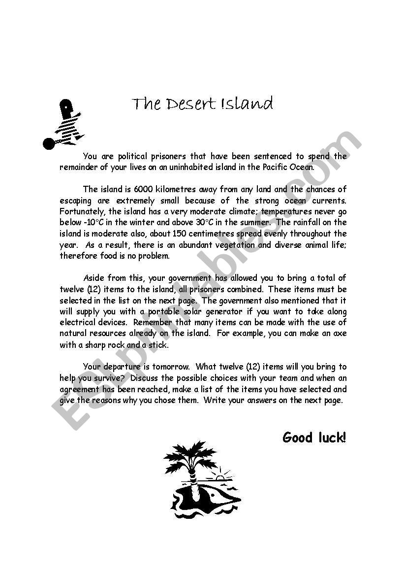 The Desert Island worksheet