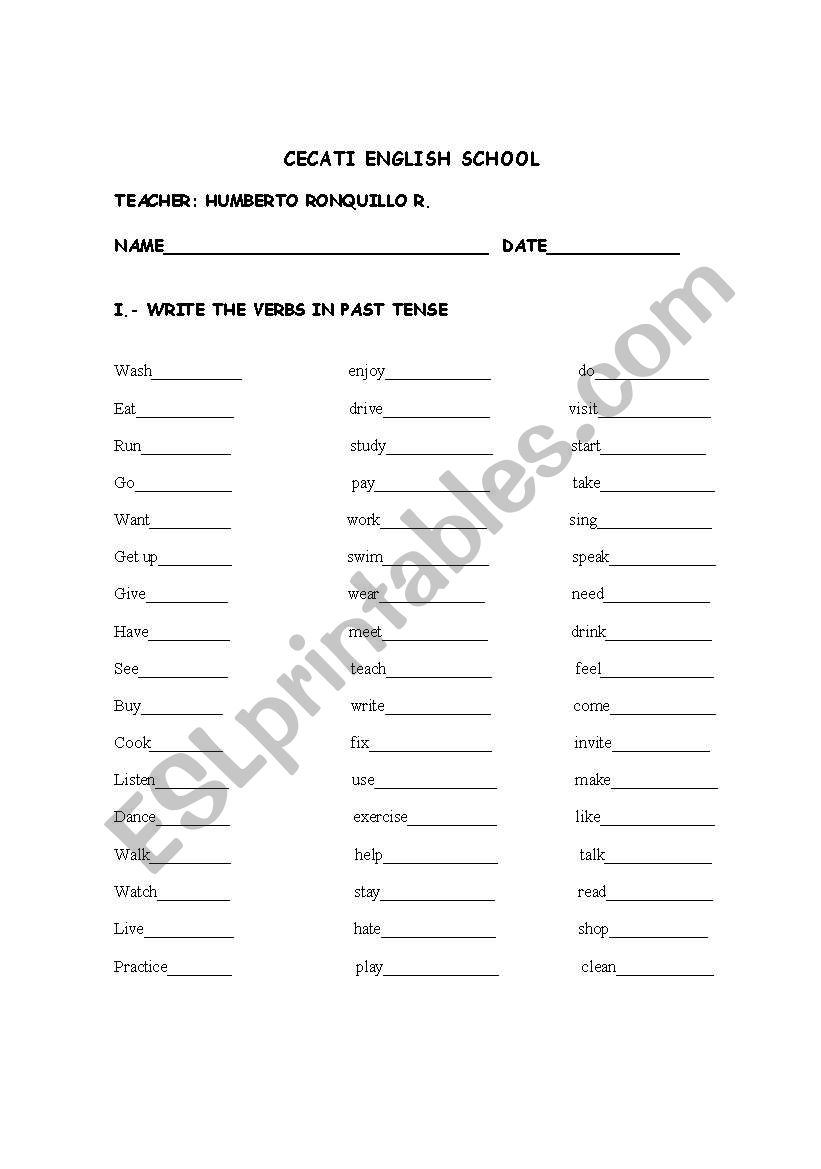 PAST TENSE TEST worksheet