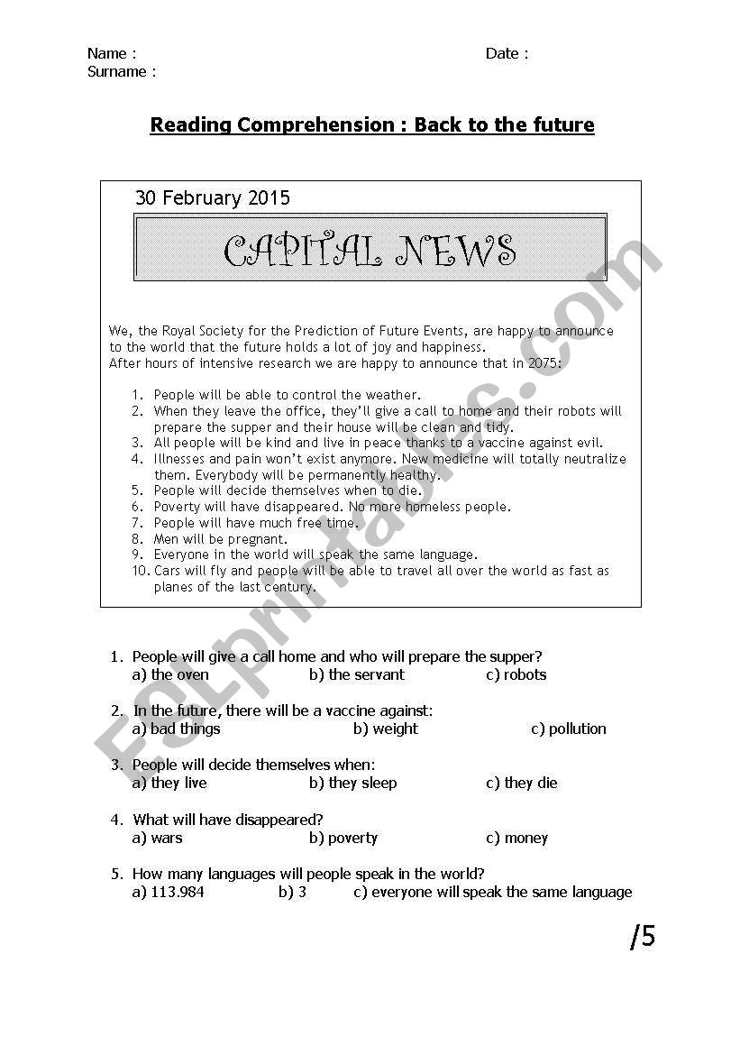 Back to the future worksheet