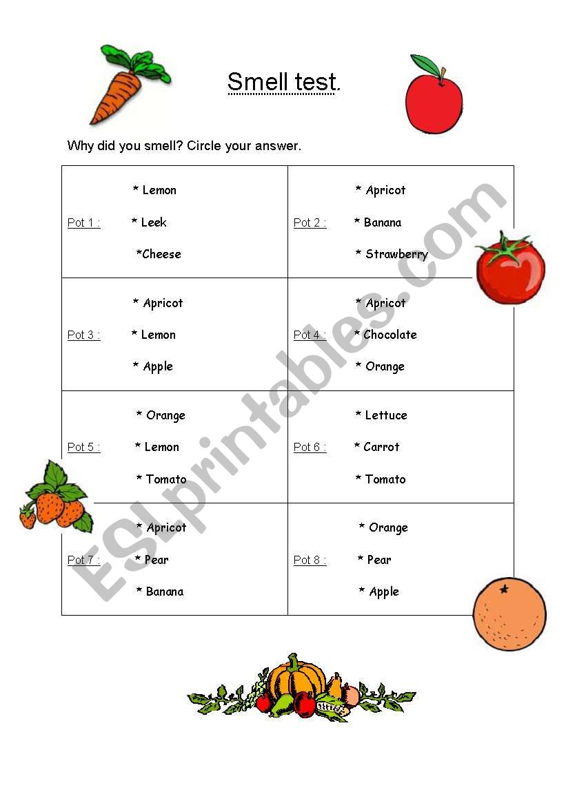 Food - Smell test worksheet