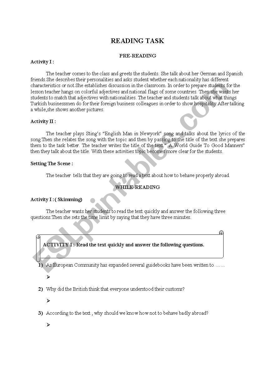 A reading lesson plan worksheet