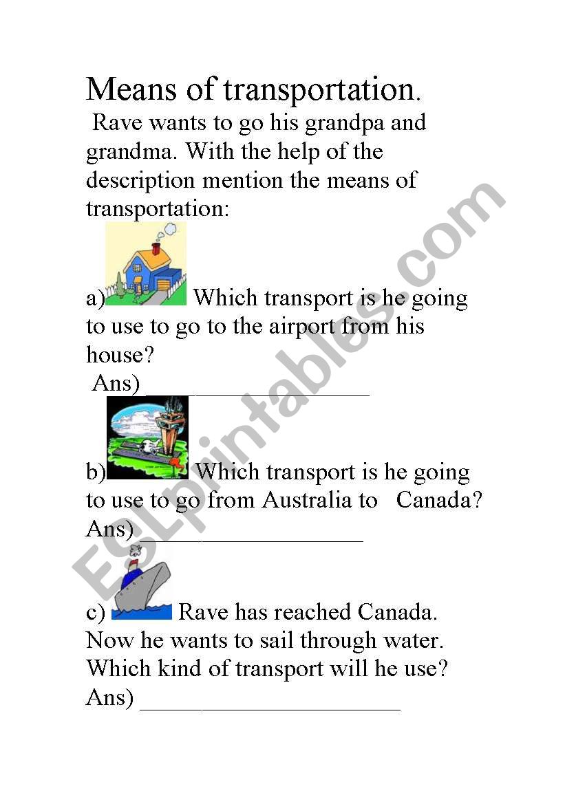 means of transport worksheet