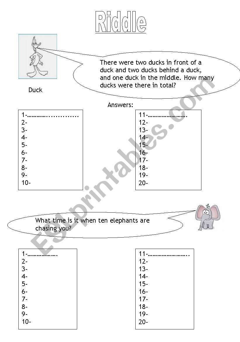 Riddle worksheet