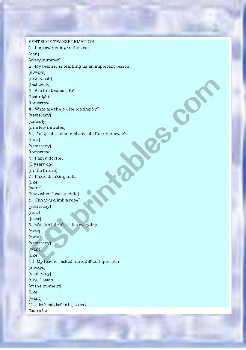 SENTENCE TRANSFORMATION TENSES 