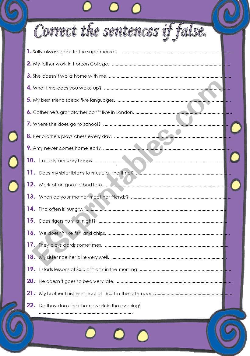 present simple exercises worksheet