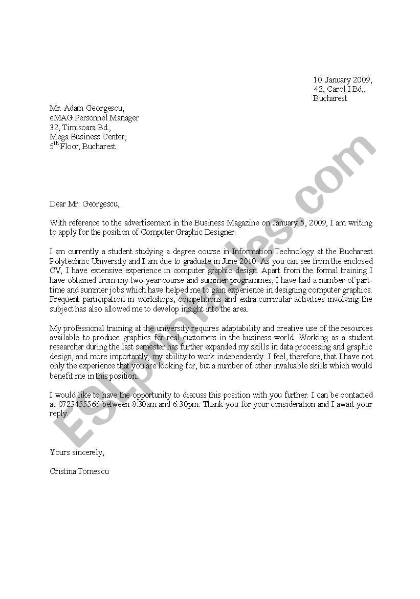 applying letter worksheet
