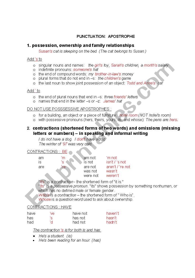 Apostrophe practice worksheet