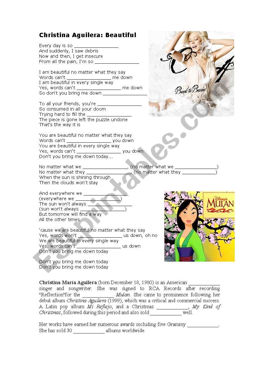 Christina Aguilera: Beautiful worksheet