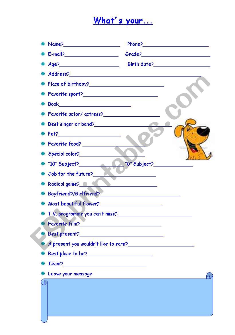 Whats your... worksheet