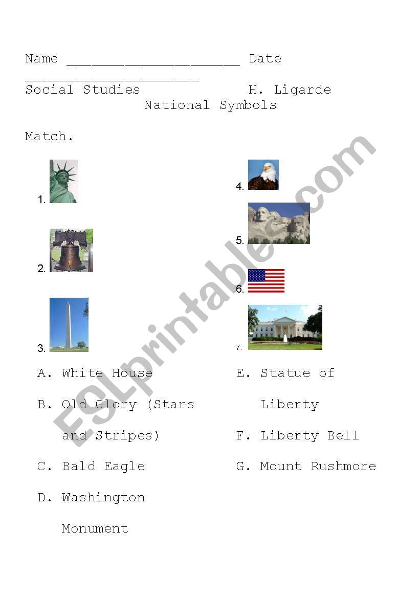 American Symbols worksheet
