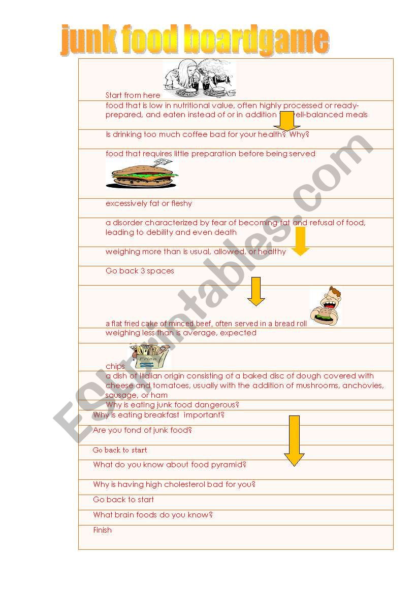 Junk Food Board Game worksheet