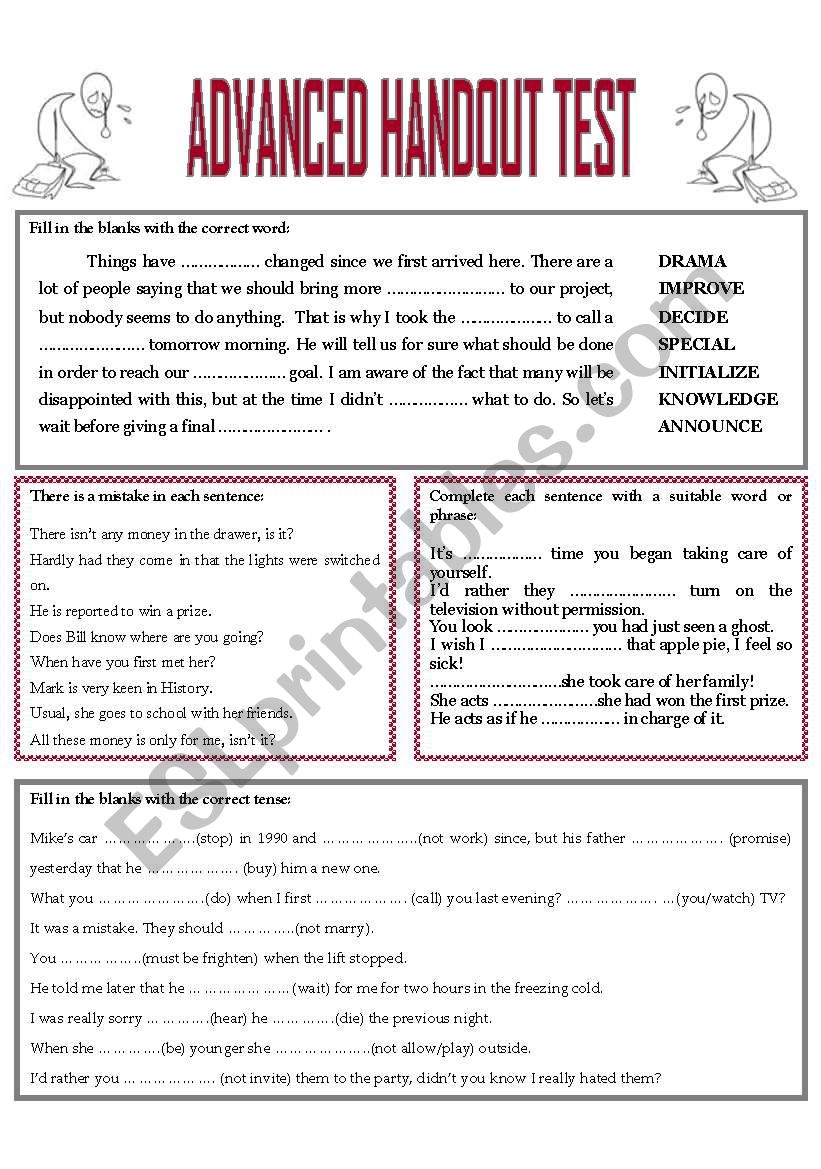 ADVANCED HANDOUT TEST worksheet