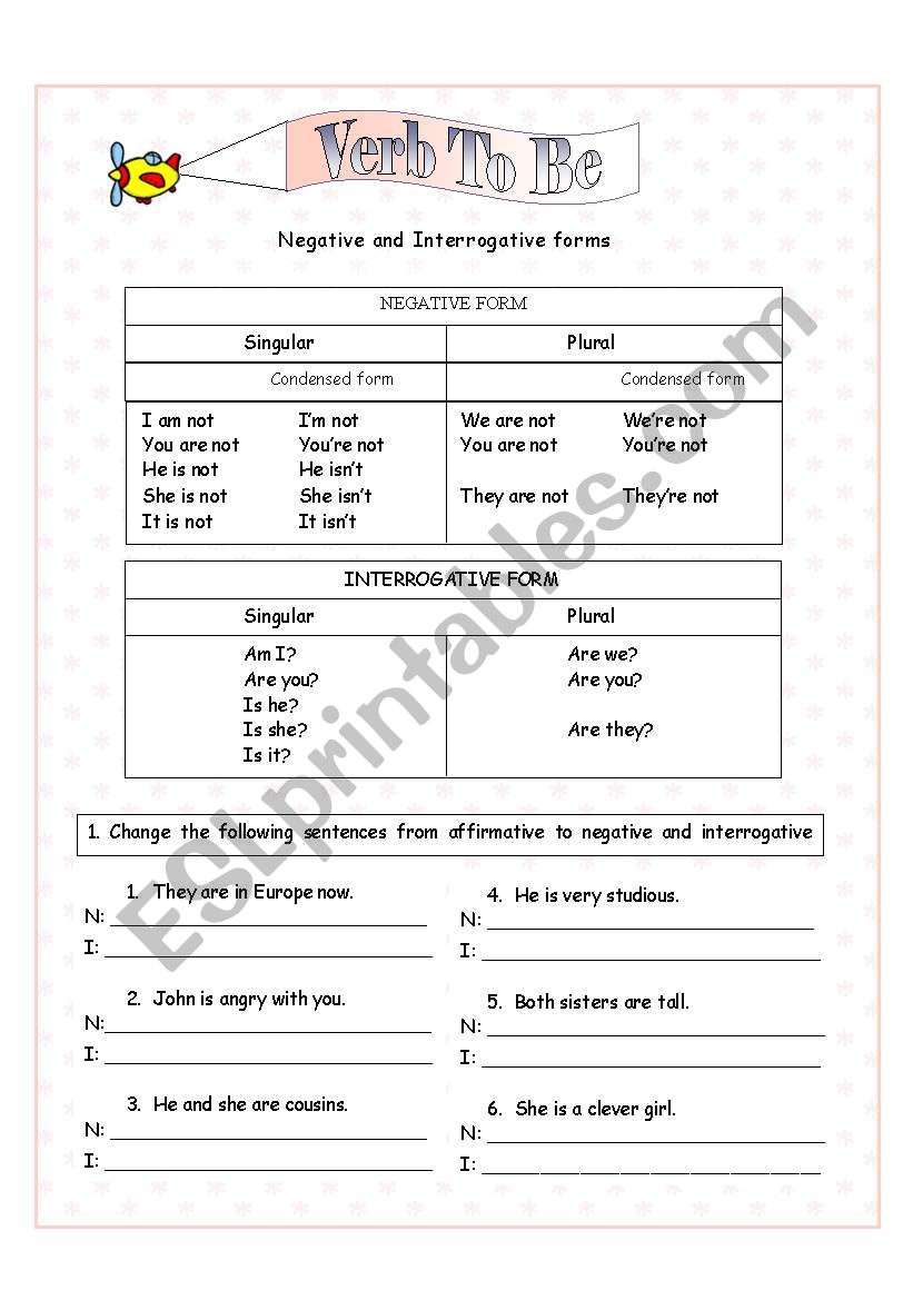 verb to be worksheet