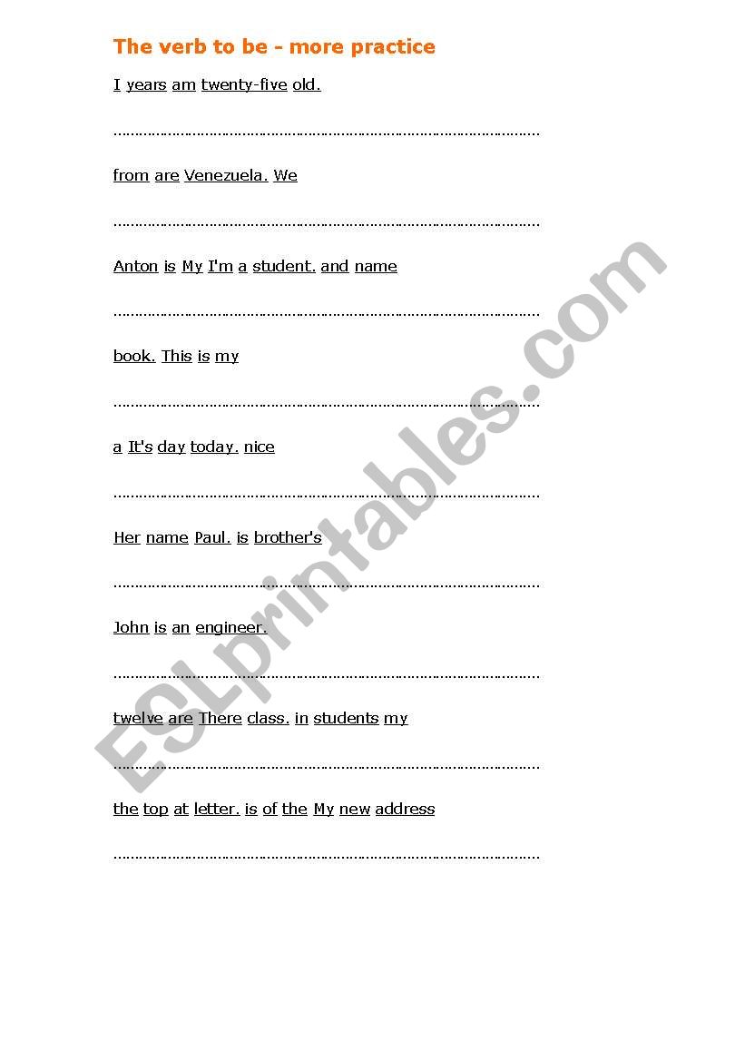 The verb to be worksheet