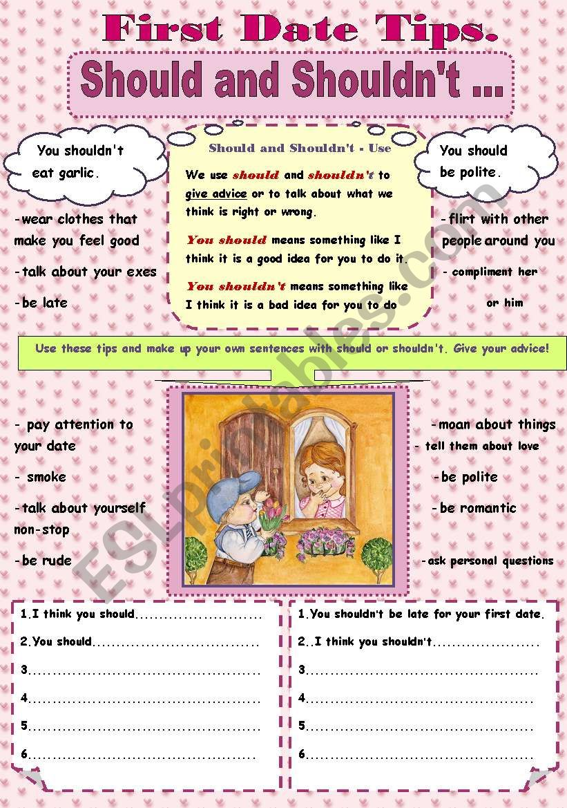 First Date Tips- Should and Should not... - ESL worksheet by svetamarik