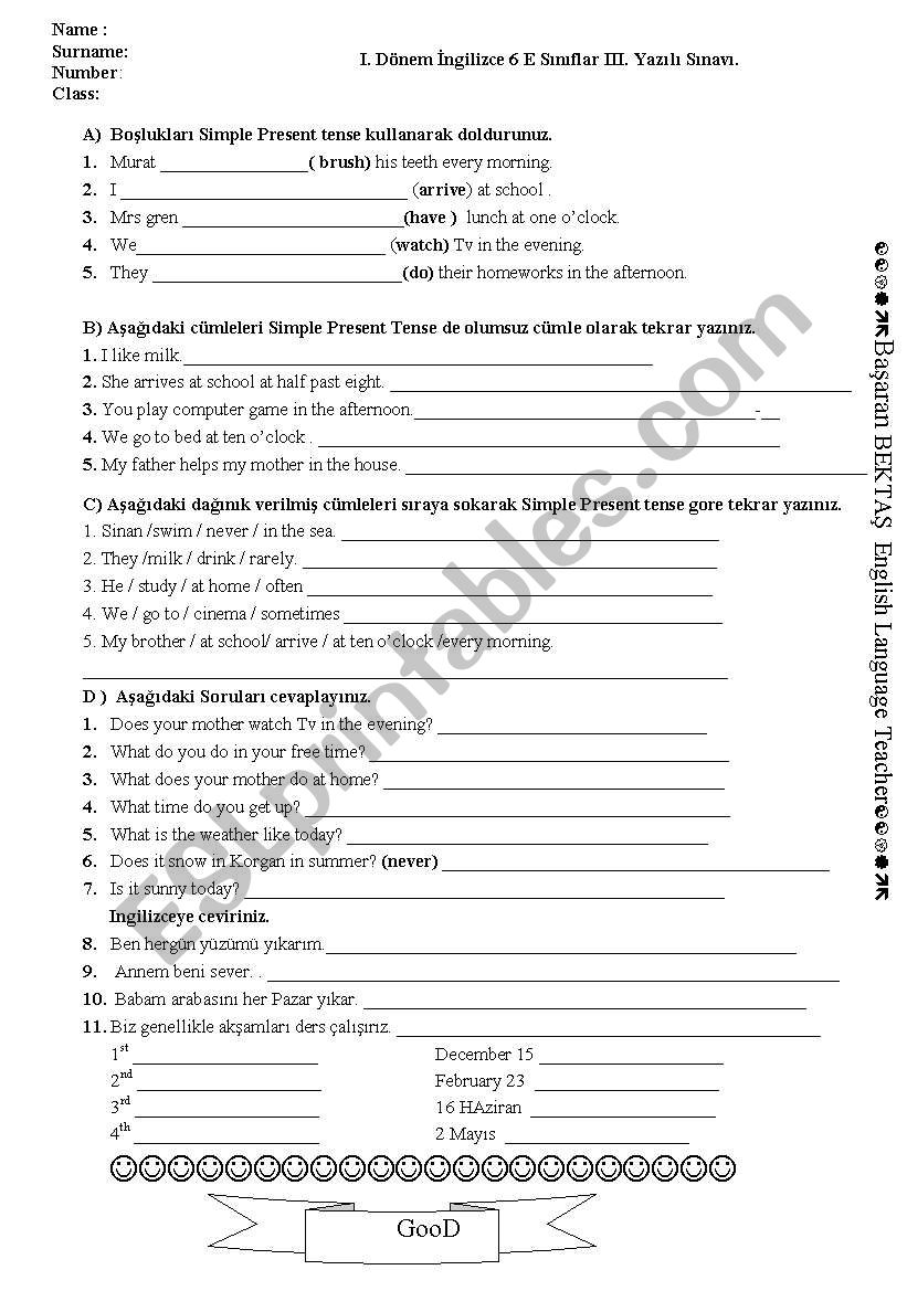 an axam worksheet