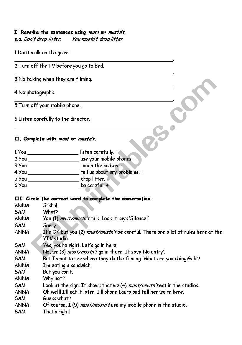 must and mustnt worksheet