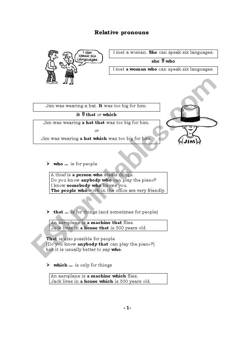 Relative Pronouns worksheet