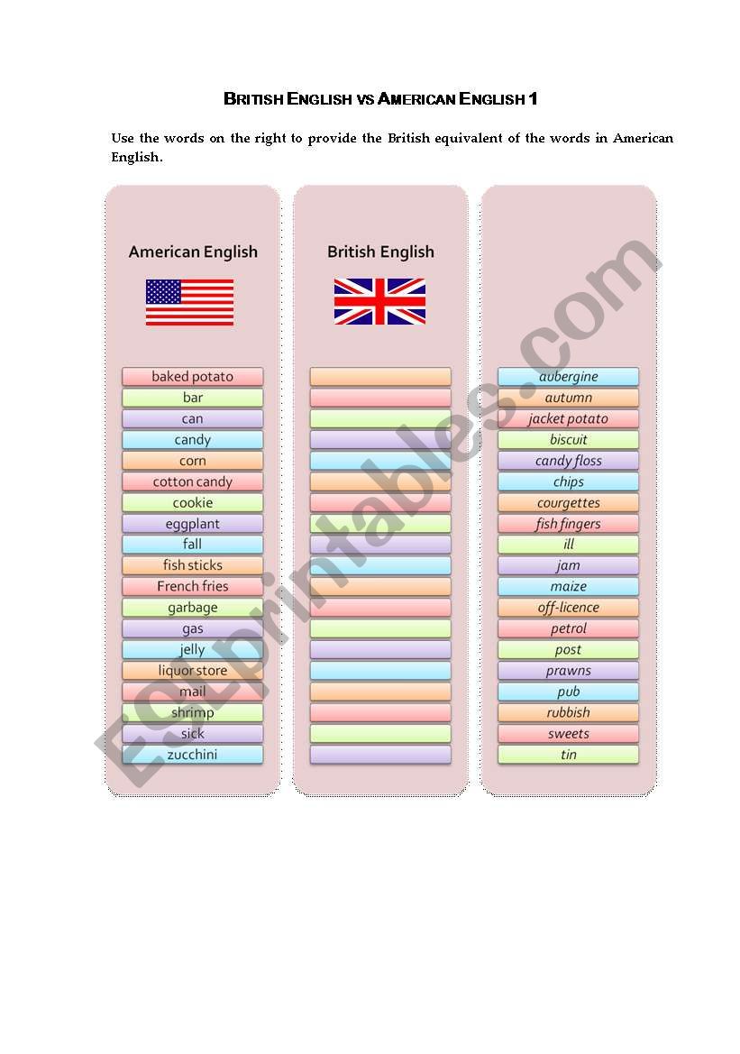 BrE vs AmE worksheet