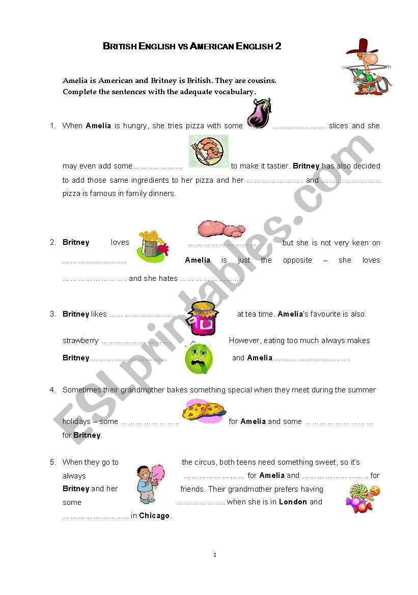 BrE vs AmE 2 worksheet