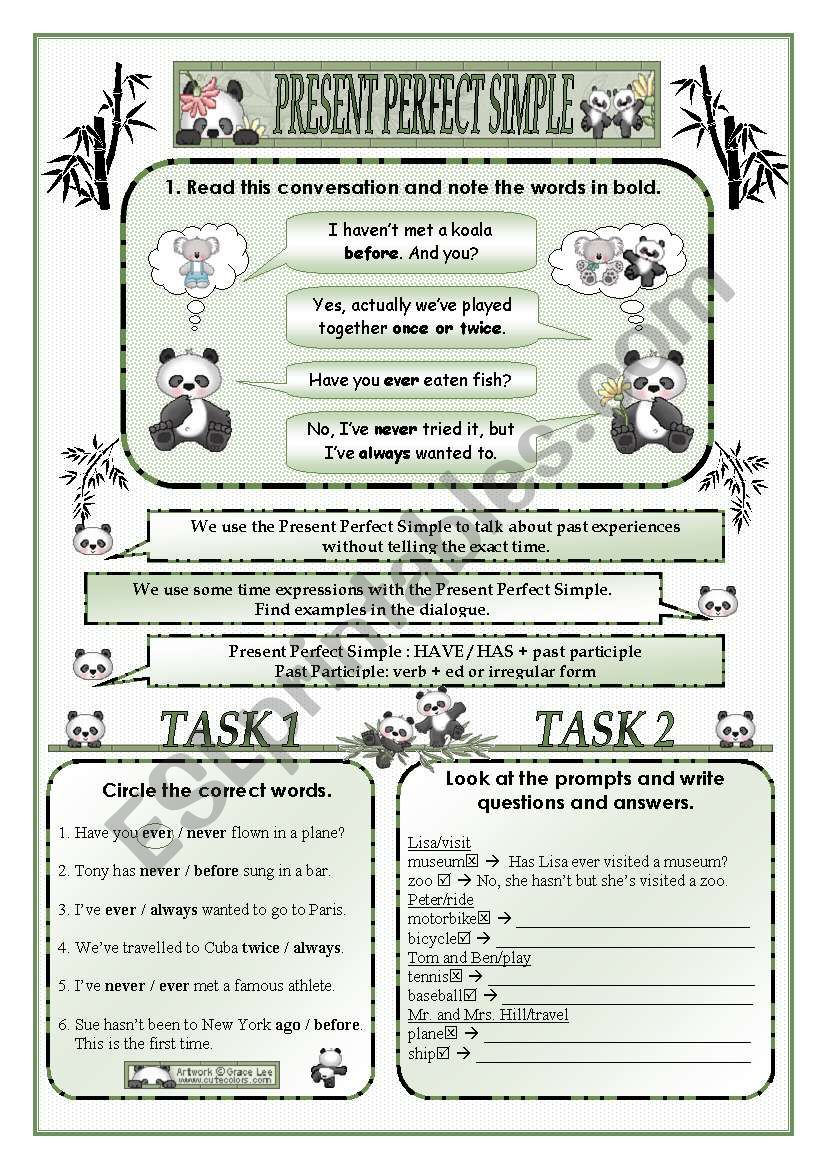 Present perfect tense worksheet