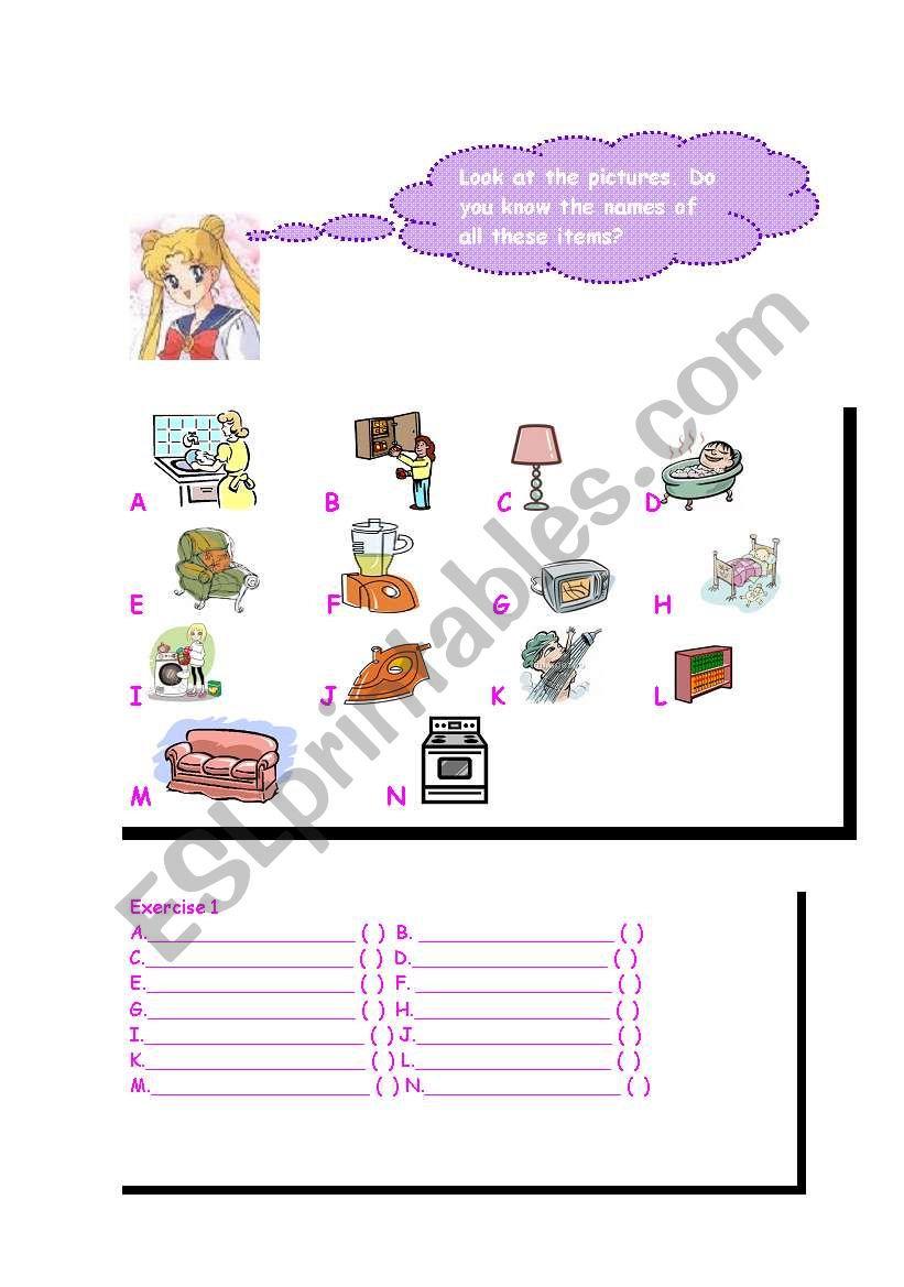 Furniture worksheet