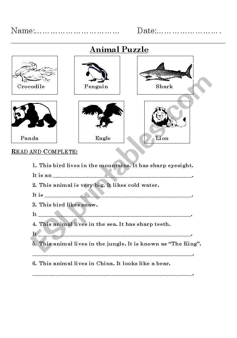 Animal Puzzle worksheet