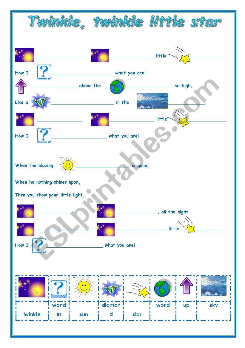 TWINKLE, TWINKLE LITTLE STAR  worksheet