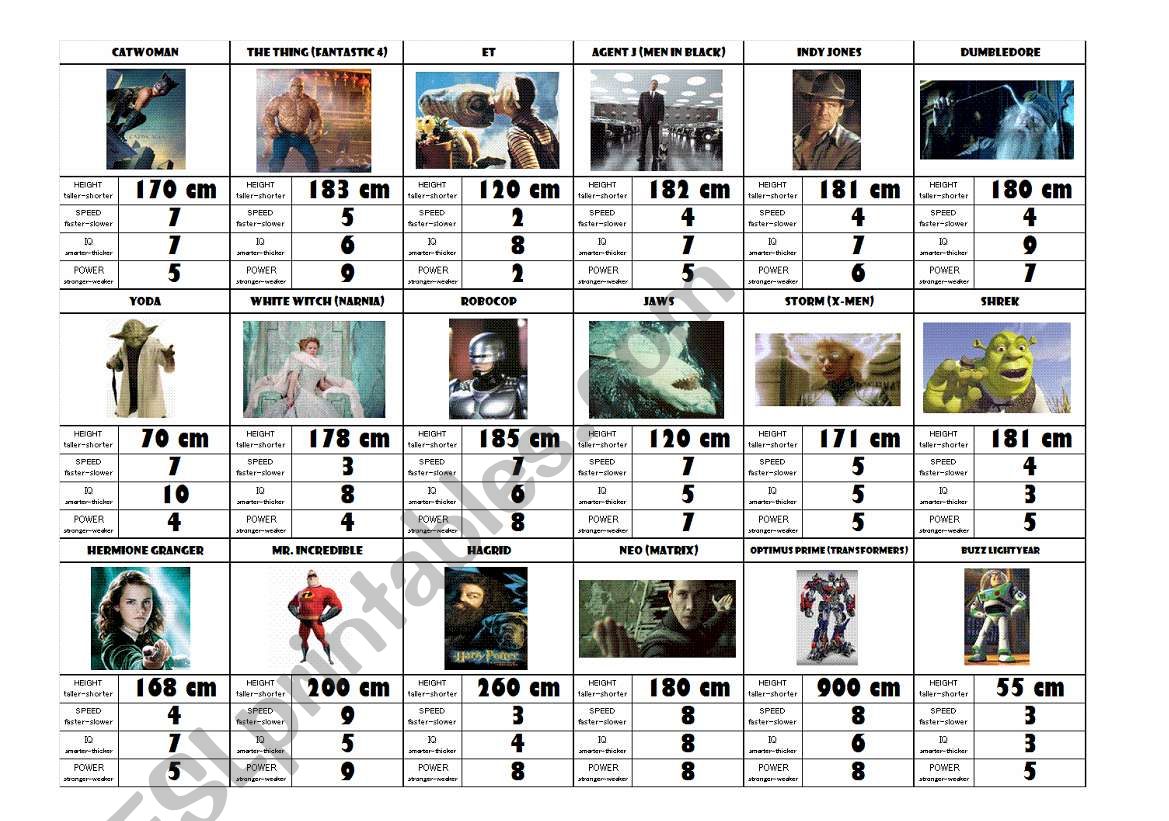 Superhero card game(comparative,superlative and numbers) very fun! 2/3