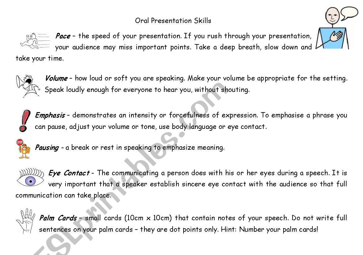 Oral Presentation Skills worksheet