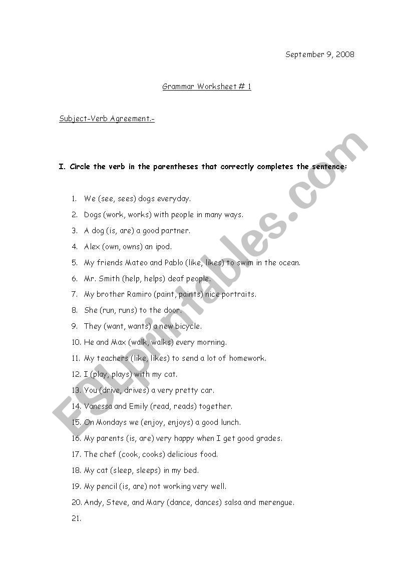 Grammar Worksheet worksheet