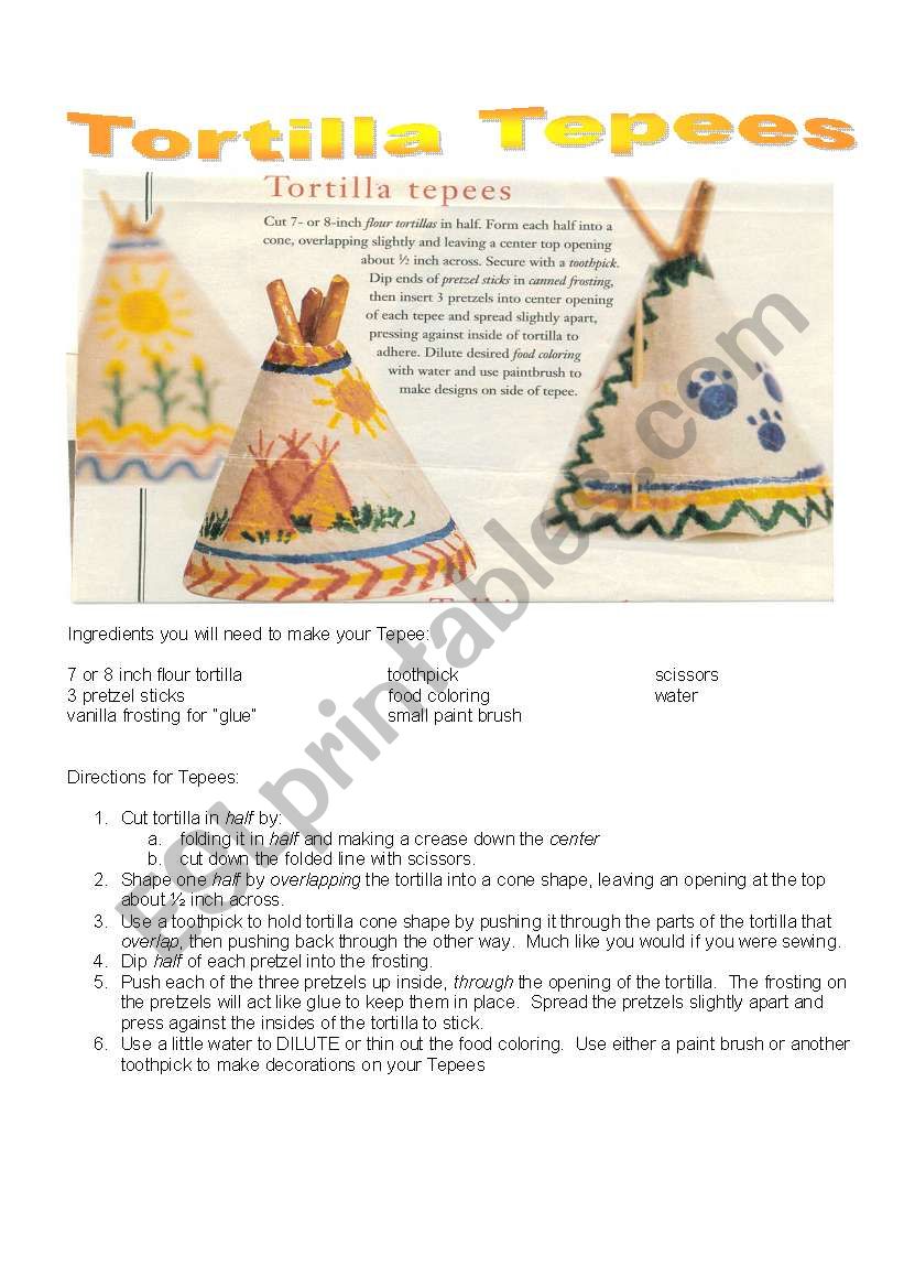 Tortilla TePees worksheet