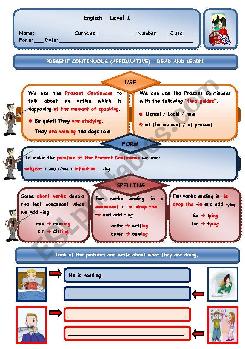 PRESENT CONTINUOUS - AFFIRMATIVE (TWO PAGES)