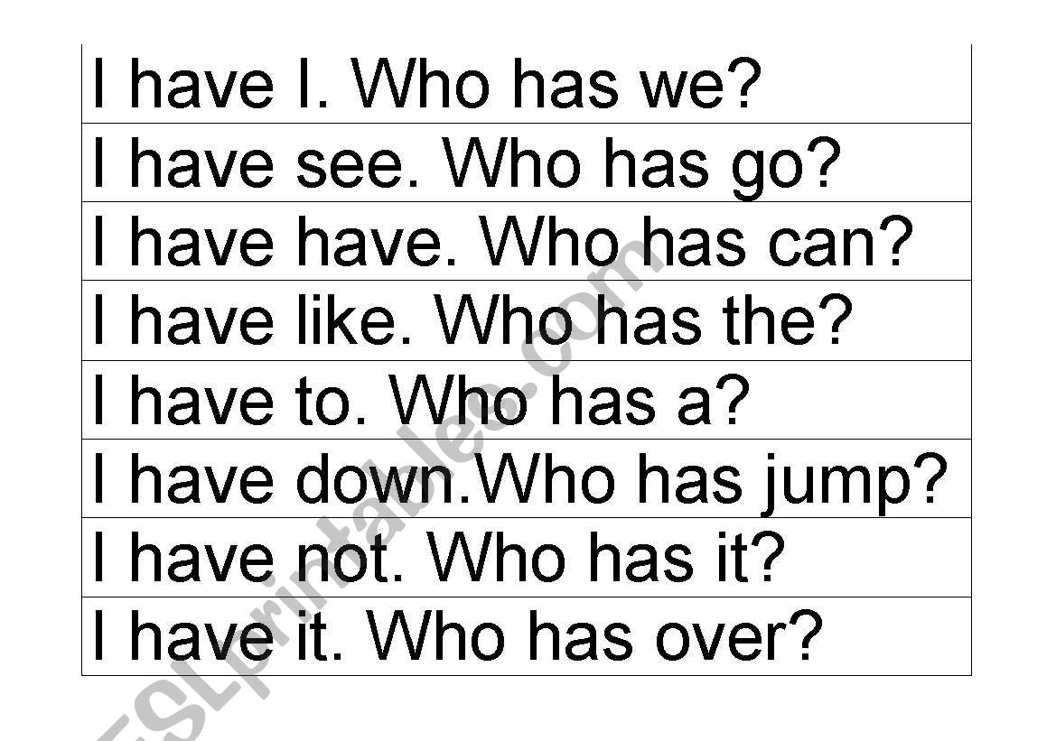 I have who has word game 3 worksheet