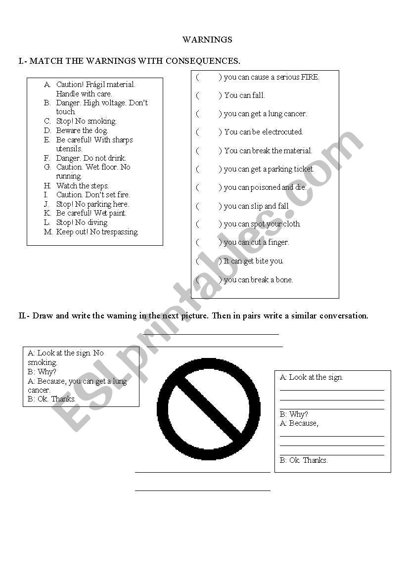 warnings and consequences worksheet