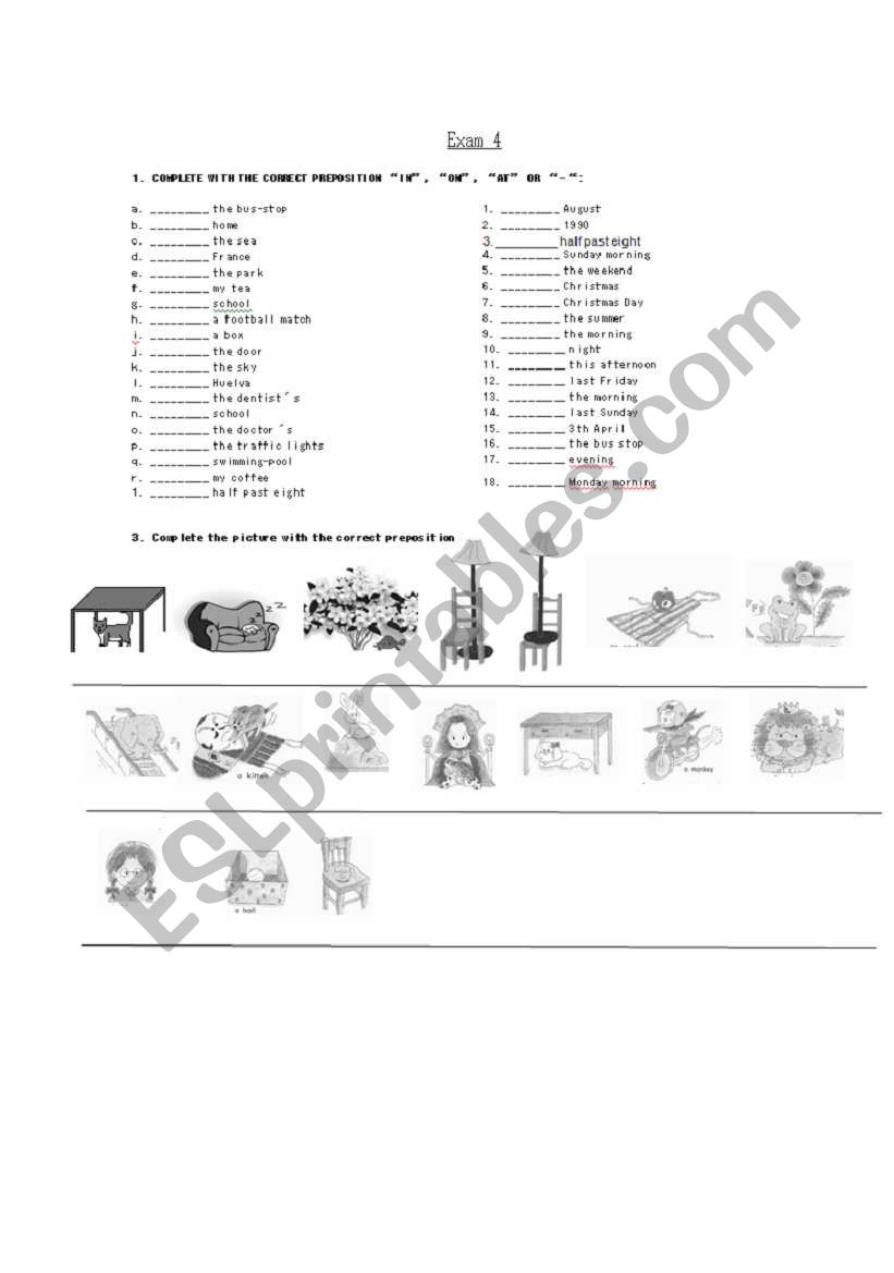 preposition exam worksheet