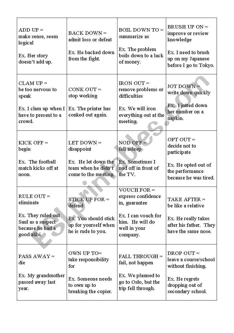 Phrasal Verb Balderdash ESL Worksheet By Martusia5891