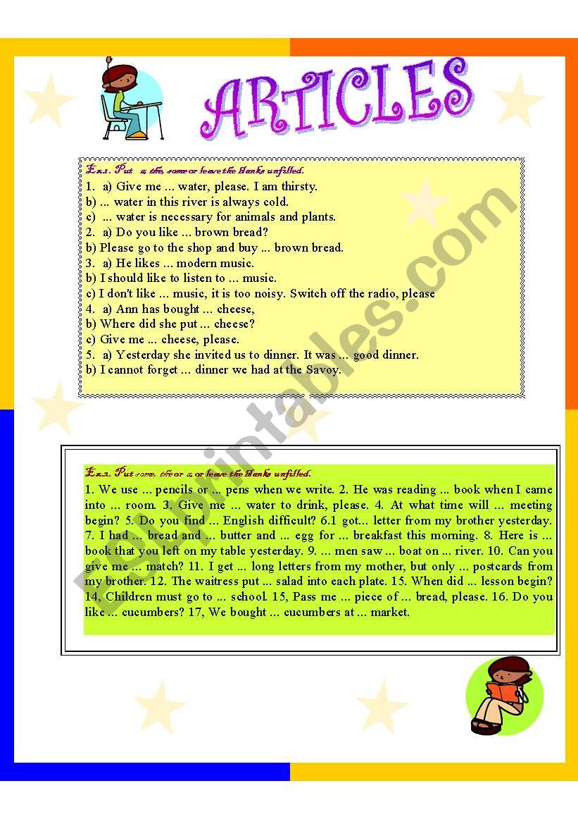 Articles (2 pages) worksheet