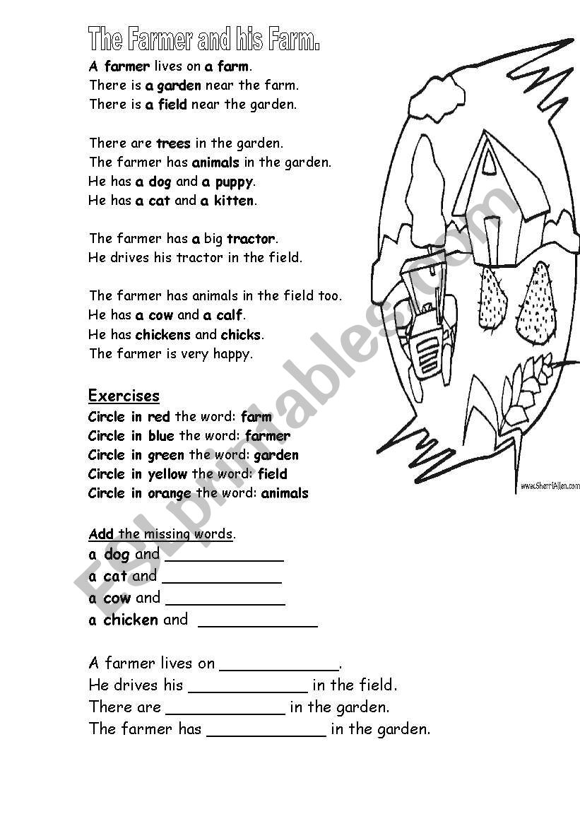 The farmer and his Farm -Text worksheet